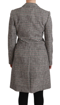 Thumbnail for Elegant Multicolor Checked Knee-Length Jacket Coat