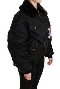 Thumbnail for Elegant Black Bomber Jacket with Detachable Features