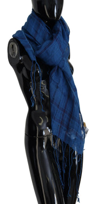 Thumbnail for Blue Linen Shawl Foulard Fringes Scarf