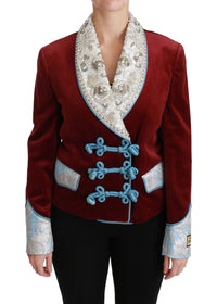 Thumbnail for Opulent Red Baroque Detail Blazer