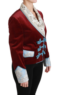 Thumbnail for Opulent Red Baroque Detail Blazer