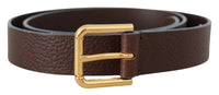 Thumbnail for Elegant Brown Leather Belt with Gold Buckle