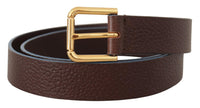 Thumbnail for Elegant Brown Leather Belt with Gold Buckle