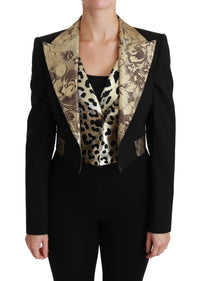 Thumbnail for Opulent Black Gold Floral Jacket and Vest Ensemble