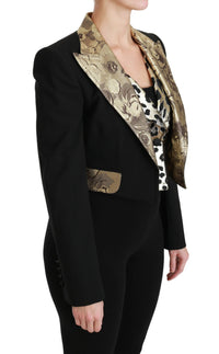 Thumbnail for Opulent Black Gold Floral Jacket and Vest Ensemble