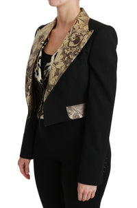 Thumbnail for Opulent Black Gold Floral Jacket and Vest Ensemble