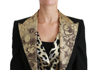 Thumbnail for Opulent Black Gold Floral Jacket and Vest Ensemble