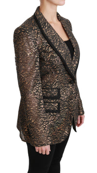 Thumbnail for Elegant Gold Floral Lace Blazer Jacket