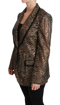 Thumbnail for Elegant Gold Floral Lace Blazer Jacket