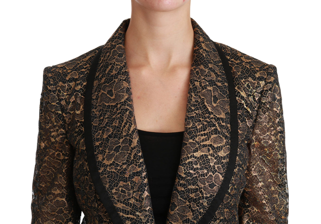 Elegant Gold Floral Lace Blazer Jacket