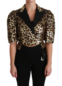 Thumbnail for Gold Leopard Print Short Sleeve Blazer