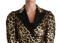 Thumbnail for Gold Leopard Print Short Sleeve Blazer