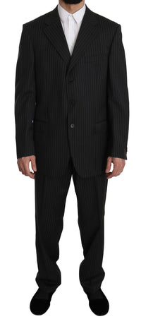 Thumbnail for Elegant Black Striped Wool Suit