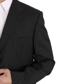 Thumbnail for Elegant Black Striped Wool Suit