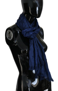 Thumbnail for Blue Silk Shawl Foulard Fringes Scarf