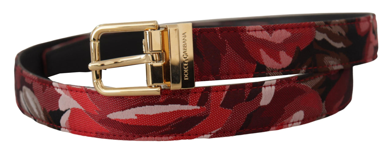 Red Multicolor Leather Belt with Gold-Tone Buckle