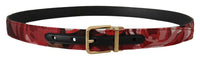 Thumbnail for Red Multicolor Leather Belt with Gold-Tone Buckle