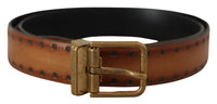 Thumbnail for Elegant Brown Leather Belt with Brass Buckle