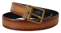 Thumbnail for Elegant Brown Leather Belt with Brass Buckle