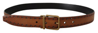 Thumbnail for Elegant Brown Leather Belt with Brass Buckle