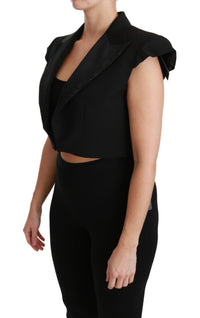 Thumbnail for Elegant Black Cropped Blazer Vest