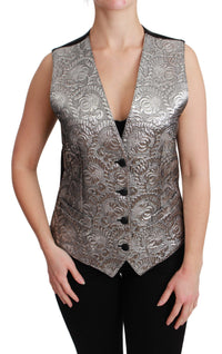 Thumbnail for Elegant Silver Sleeveless Brocade Vest