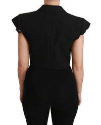 Thumbnail for Elegant Black Cropped Blazer Vest