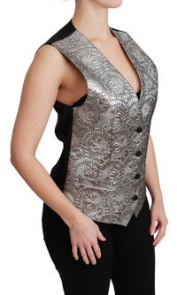 Thumbnail for Elegant Silver Sleeveless Brocade Vest