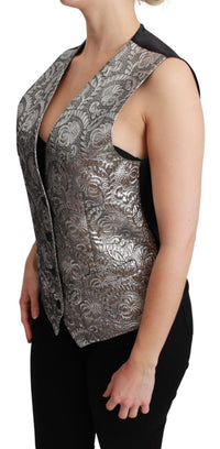 Thumbnail for Elegant Silver Sleeveless Brocade Vest