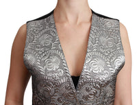 Thumbnail for Elegant Silver Sleeveless Brocade Vest