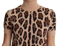 Thumbnail for Elegant Leopard Print Wool Turtleneck Top