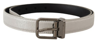 Thumbnail for Chic White Leather Belt with Chrome Buckle