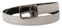 Thumbnail for Chic White Leather Belt with Chrome Buckle