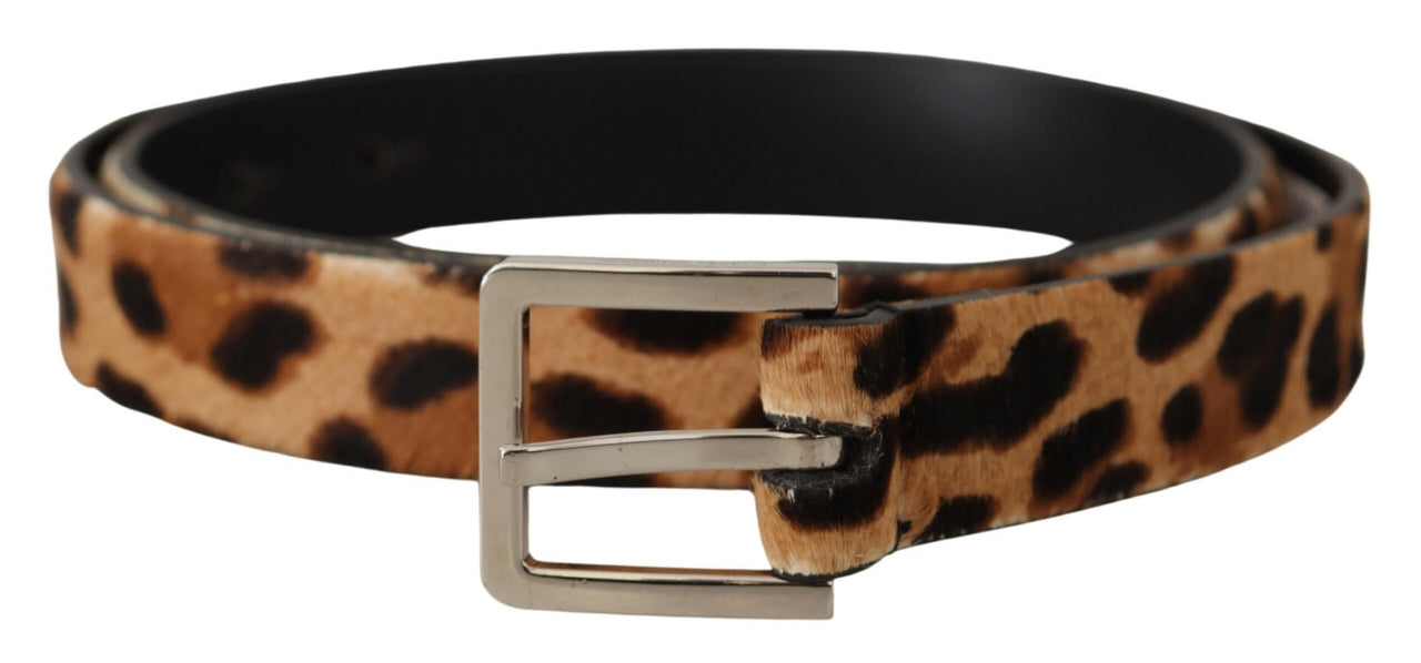 Elegant Leopard Print Calf Leather Belt