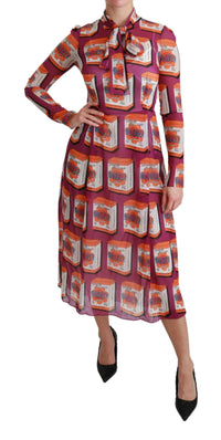 Thumbnail for Elegant Bellezza Print Silk Maxi Dress