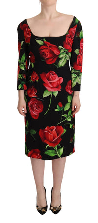 Thumbnail for Elegant Floral Print Silk Sheath Dress