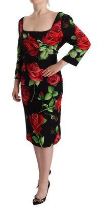 Thumbnail for Elegant Floral Print Silk Sheath Dress