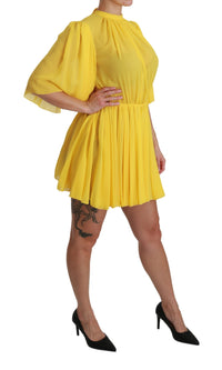 Thumbnail for Silk Pleated A-line Mini Dress in Sunshine Yellow