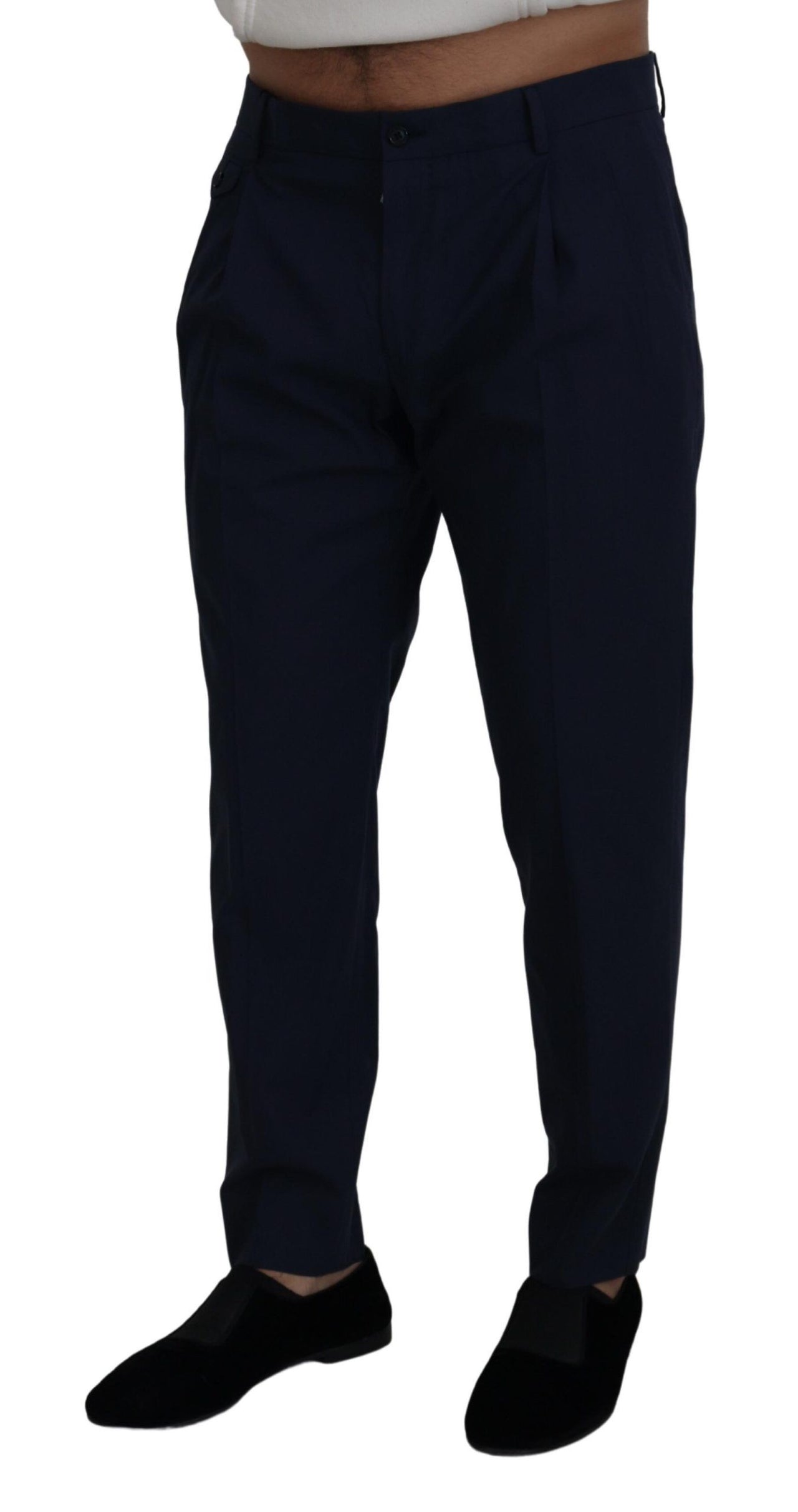 Blue Cotton Slim Trousers Chinos Pants