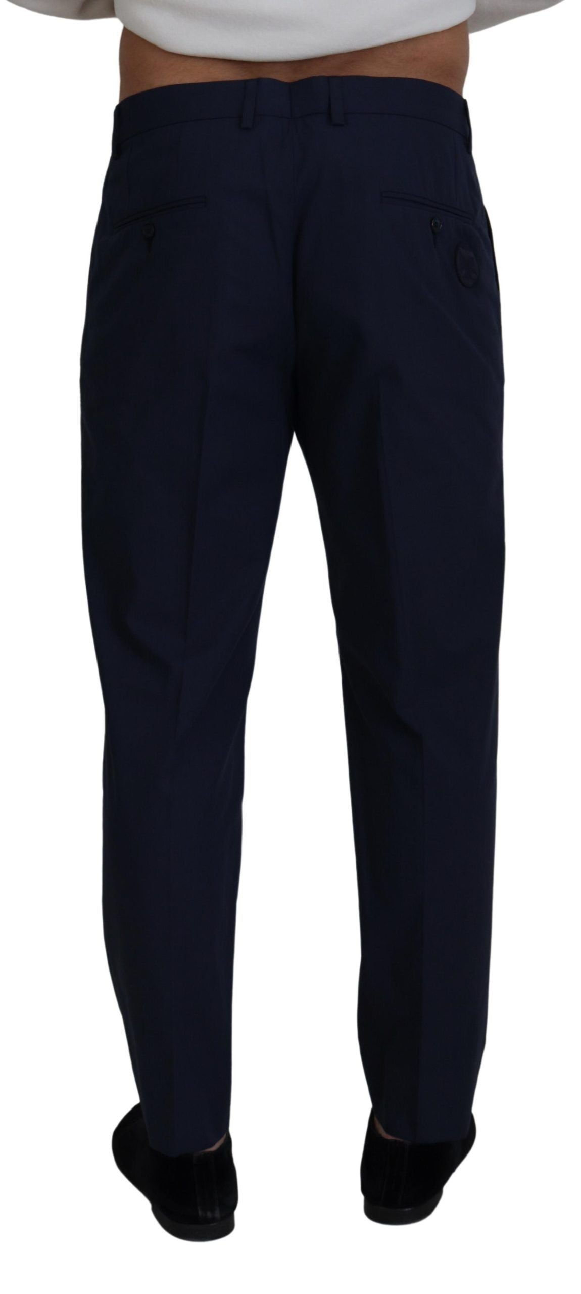 Blue Cotton Slim Trousers Chinos Pants