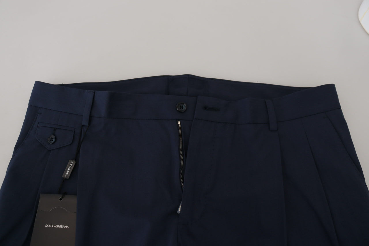 Blue Cotton Slim Trousers Chinos Pants