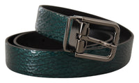 Thumbnail for Elegant Green Leather Belt with Silver Buckle