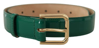 Thumbnail for Elegant Green Leather Belt with Gold Buckle Detail