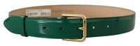 Thumbnail for Elegant Green Leather Belt with Gold Buckle Detail