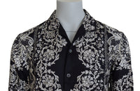 Thumbnail for Blue Silk Floral Baroque Satin Casual Shirt