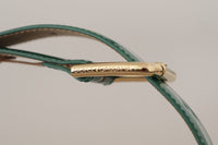 Thumbnail for Elegant Green Leather Belt with Gold Buckle Detail