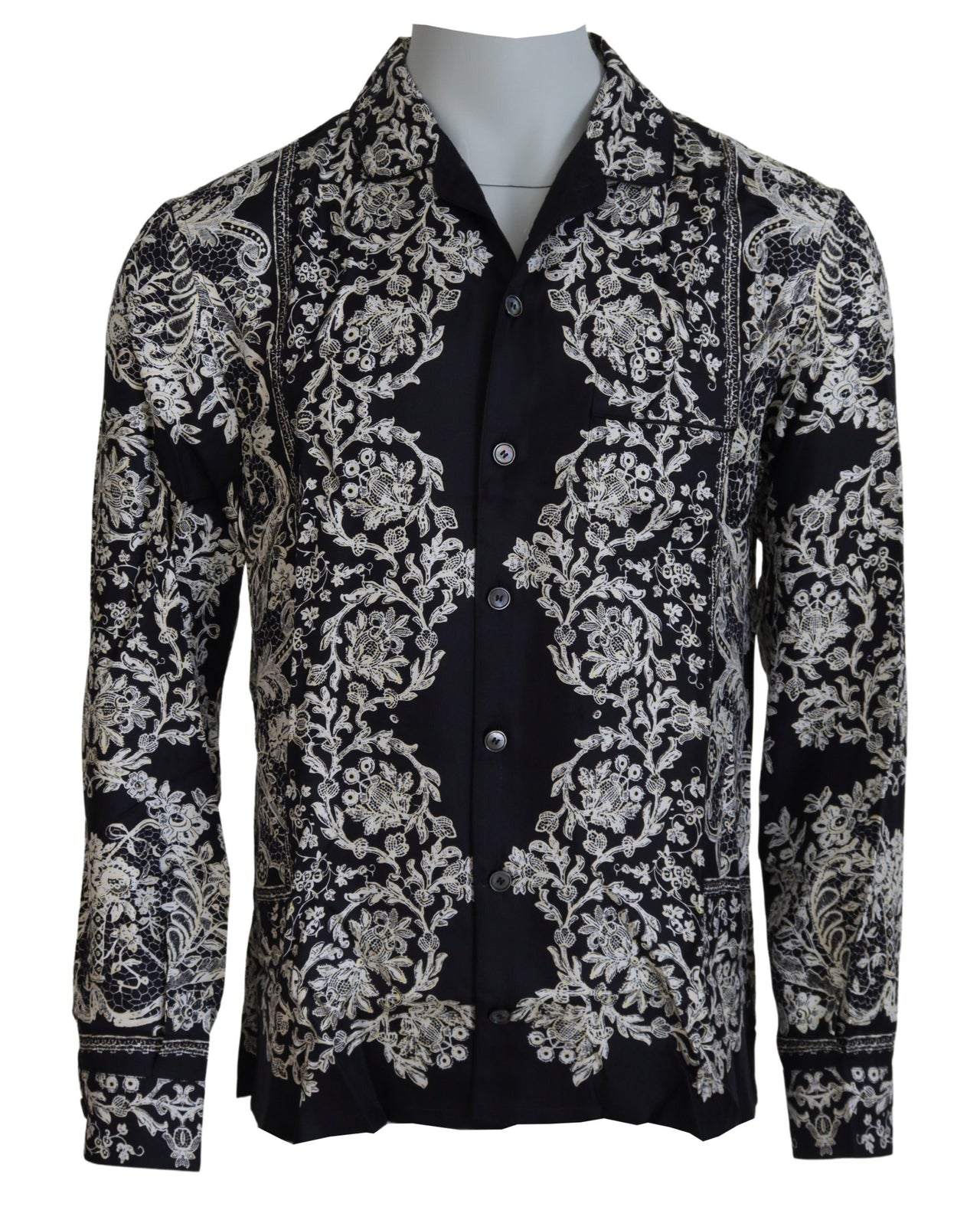 Blue Silk Floral Baroque Satin Casual Shirt