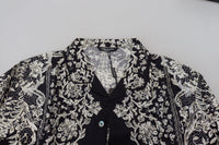 Thumbnail for Blue Silk Floral Baroque Satin Casual Shirt