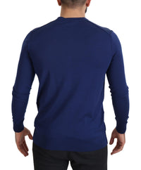 Thumbnail for Elegant Virgin Wool Blue Cardigan Sweater