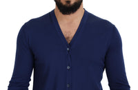 Thumbnail for Elegant Virgin Wool Blue Cardigan Sweater